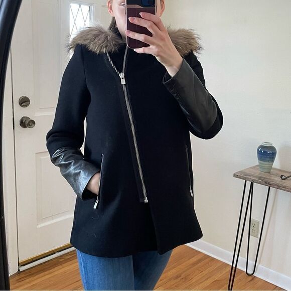 Sandro Paris Wool Blend Hooded Pea Coat Black S - Picture 5 of 10